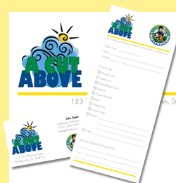 A Cut Above Letterhead, business card and service form